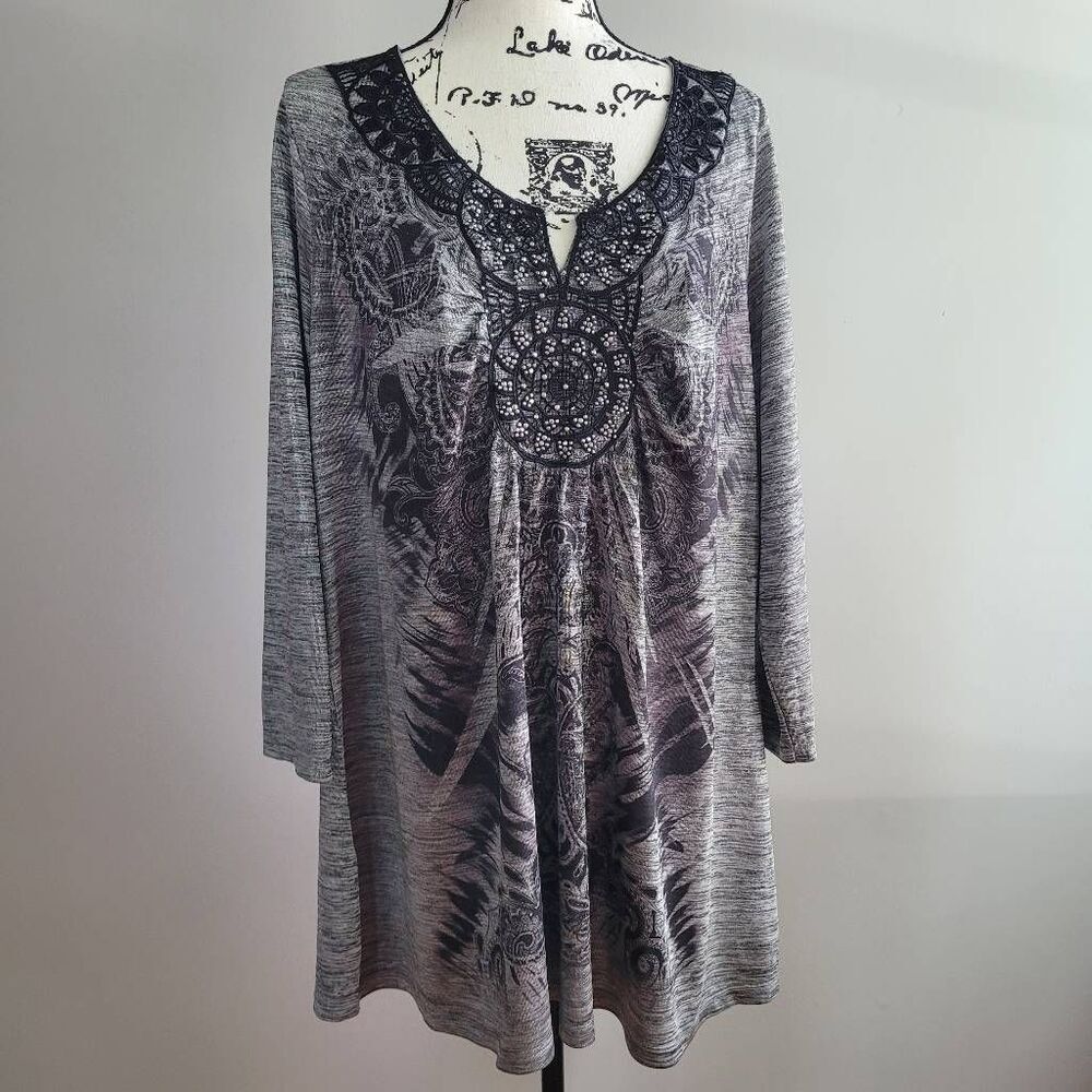 Vintage y2k apt‎ 9 grey graphic top bedazzled grunge rocker punk